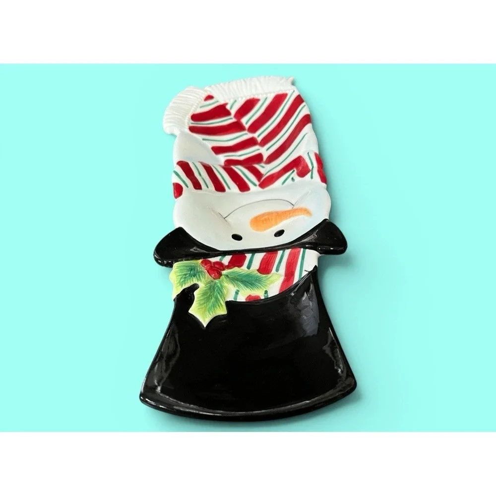 Fitz & Floyd Snack Therapy Snowman Candy Canape Serving Plate Bowl Christmas Fun
